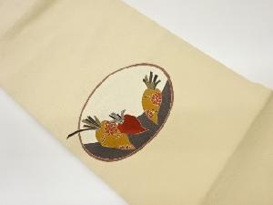 縮緬地人参に花模様刺繍名古屋帯